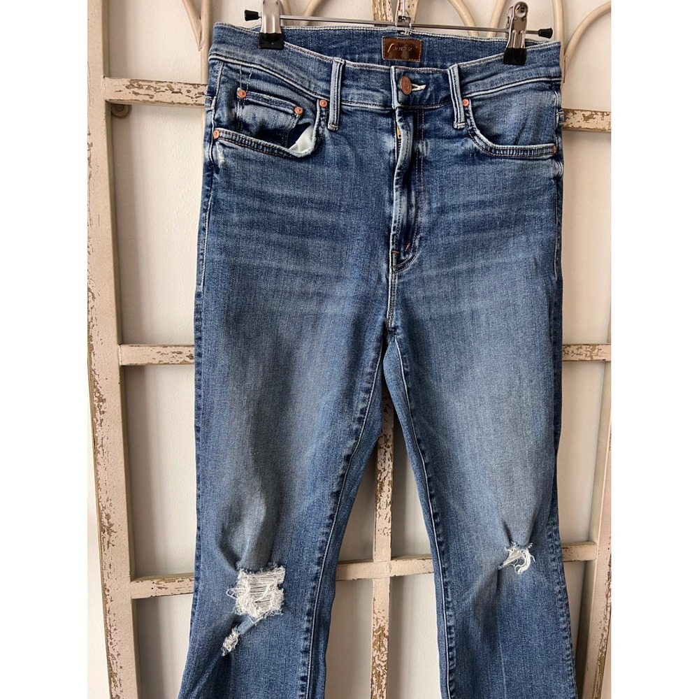 MOTHER Medium Blue Distressed Ankle Crop Jeans - Picture 7 of 9